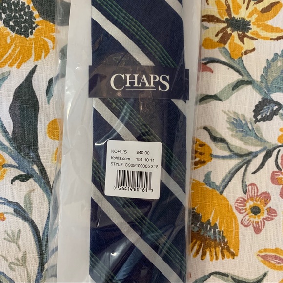 New! Navy, White & Green Stripe Necktie from Chaps - Picture 2 of 8